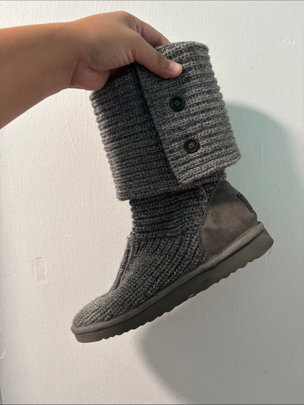 UGG Women's Grey Knit Button Cuff Boot